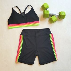PINK Victoria's Secret Bike Short Black & Neon Stripes Size Large